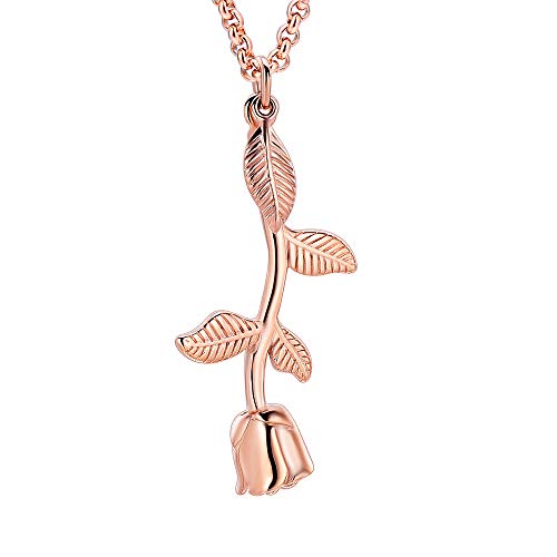 Hearbeingt Rose Flower Cremation Jewelry Urn Necklaces for Ashes, Memorial Locket for Human