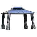 Outsunny 10' x 12' Hardtop Gazebo Canopy with Polycarbonate Roof, Aluminum Frame, Permanent Pavilion Outdoor Gazebo with Netting, for Patio, Garden, Backyard, Deck, Lawn, Light Gray