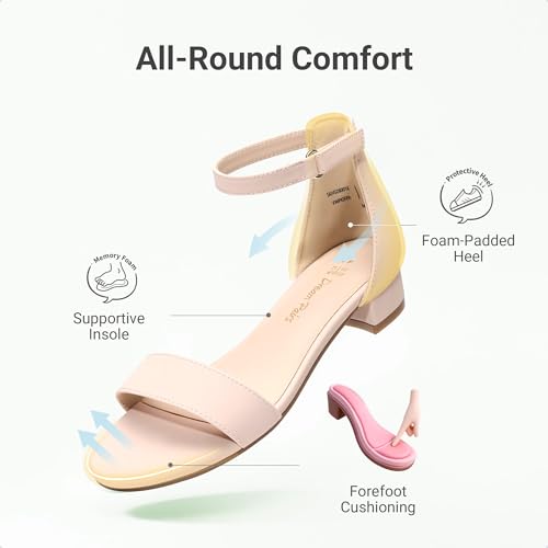 Image of DREAM PAIRS Girls Sandals Low Heel Dress Pump Ankle Strap Flower Wedding Party Shoes for Little Kid /Big Kid