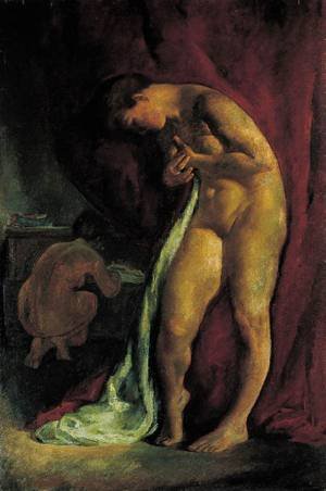 Peinture à l'huile Nu au drapé rouge Istvan Szonyi, l'élégance de l'art classique 1919