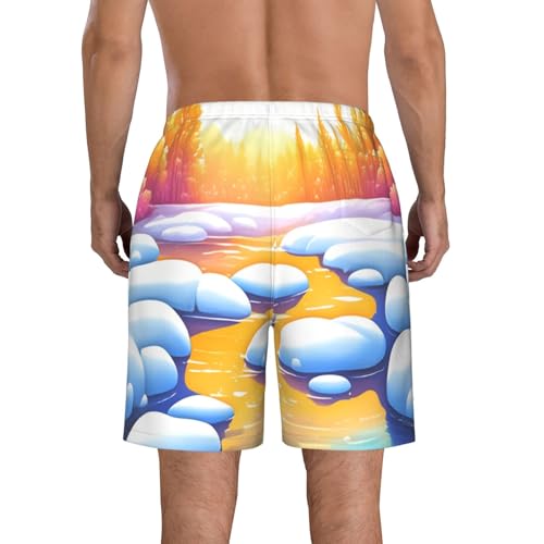 A Small River in The Forest Men's Beach Pants-Quick-Dry & Comfortable Mens Beach Shorts for Men, Perfect for Surfing and Everyday Wear White3