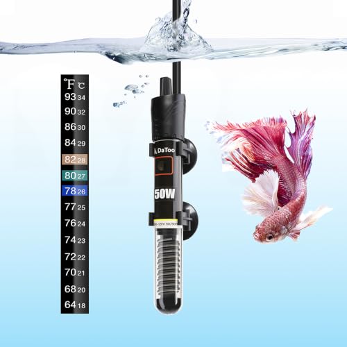 Image of DaToo Mini Aquarium Heater 50W Small Fish Tank Heater 50 Watt with Free Thermometer Sticker(50W)