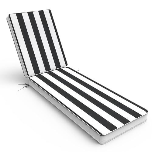 TWLEAR Outdoor Chaise Lounge Cushion for Patio Furniture 72 x 21 x 3 Inch, Water Resistant Patio Lounge Chair Cushion with Straps for Lawn Pool Furniture, 1 Pack, Cabana Black