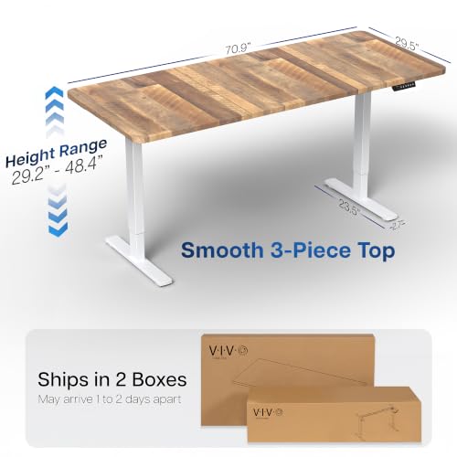 Image of VIVO Reclaimed Wood 71 x 30 in Standing Desk, DESK-KIT-1W7P | Electric, Holds 220 lbs, Sit Stand, Height Adjustable, Extra Deep Table Top, Memory Presets, 1B Series, White Frame