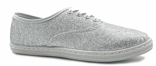 Shoes 18 Womens Canvas Shoes Lace up Sneakers 324 Silver Glitter 5