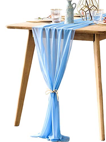 BOXAN Gorgeous Light Blue Sheer Table Runner 10Ft Long 30x120 Inch for Romantic
