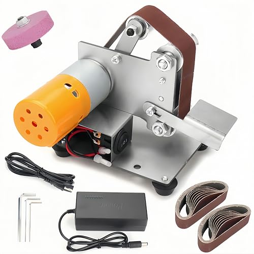 Mini Electric Belt Sander, Tabletop Knife Sharpener, Bench Grinder Polisher Belt Sander Sanding Machine for Woodworking Metal Working 7 Variable Speed 9000RPM