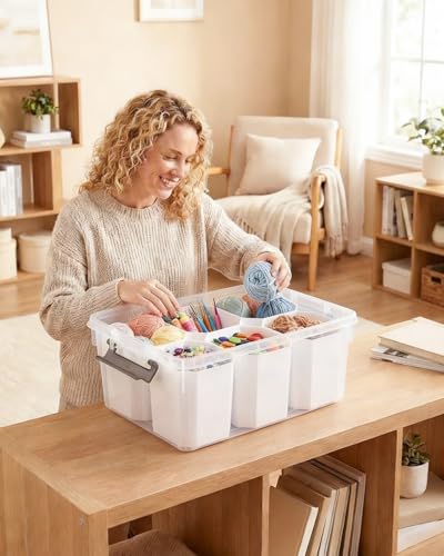 Image of Clear Storage Box with Dividers, Plastic Organizer Box with Compartments and Secure Lid, Multi-Compartment Craft Organizer for Beads, Sewing Supplies, Jewelry, Toys and Small Parts Storage Container