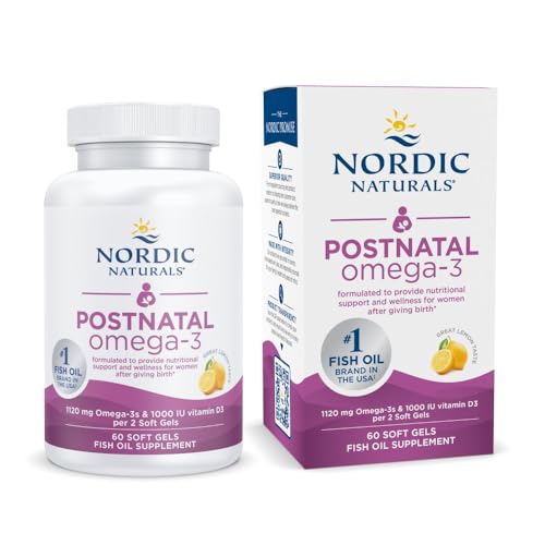 Nordic Naturals Postnatal Omega-3, Lemon - 60 Soft Gels - 1120 Total Omega-3 + 1000 IU Vitamin D3 - Formulated for New Moms; Supports Optimal Wellness, Positive Mood, Healthy Metabolism - 30 Servings