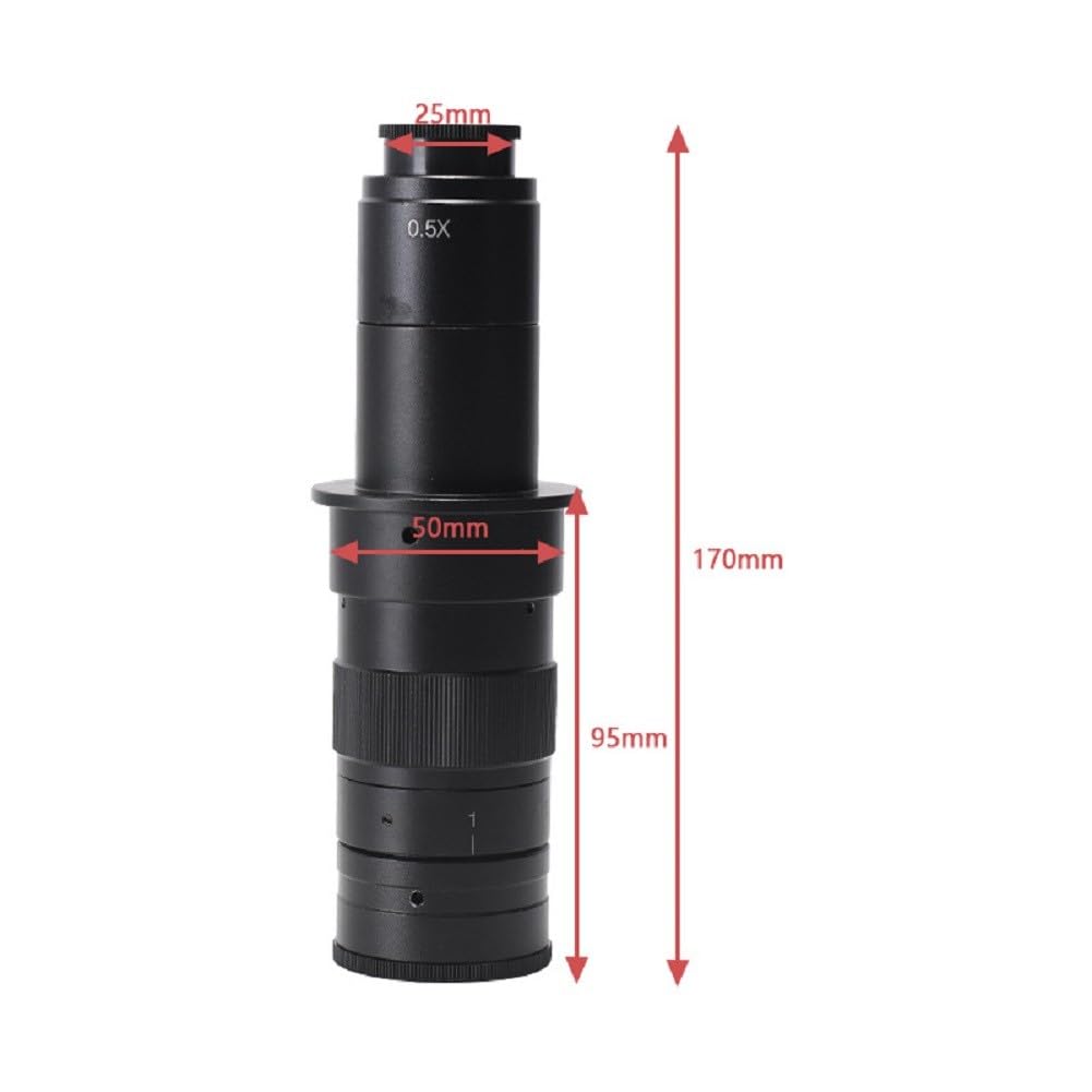 Lente de zoom de montaje en C de 0,7 a 4,5 X para cámara de microscopio industrial, compatible con microscopios de video, construcción de aleación negra, relación de zoom 6,5:1, aumento de