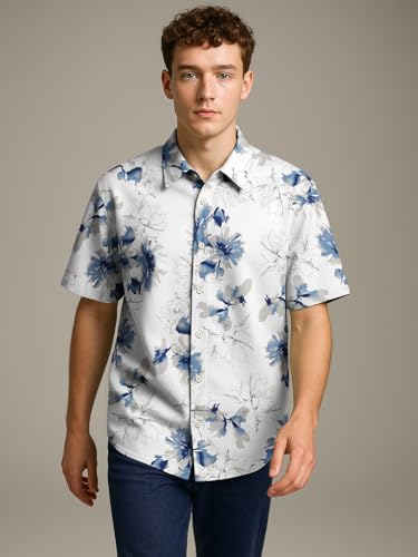 Image of BULLMER Trendy Regular Fit Cotton Blend Printed Casual Half Sleeve Shirt for Men | Stylish Mens Casual Shirts | Shirts for Men