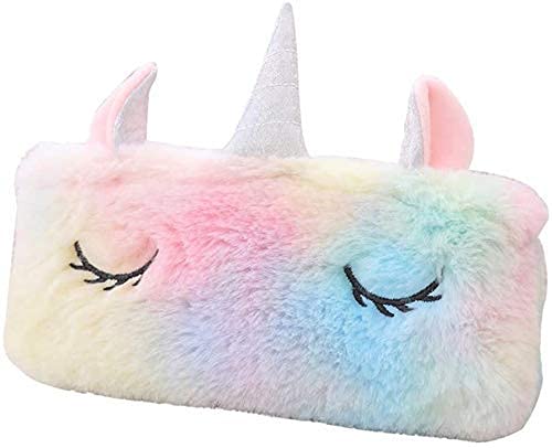 Smizzy Unicorn Soft Plush Fur Fabric Pencil Box Beauty Makeup Storage Case Pouch- Kids School Supply Organizer Students Stationery Pouch for Girls, Assorted Design ,(21x15 cm,1 pc, Pink)