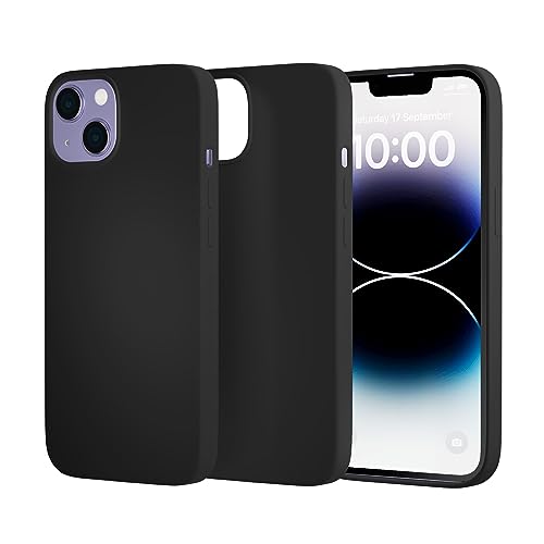Image of amazon basics Liquid Silicone Case for iPhone 14| Shockproof, with Drop and Camera Protection | Soft Microfiber Lining Inside| Silicone Cover for iPhone 14 - Black