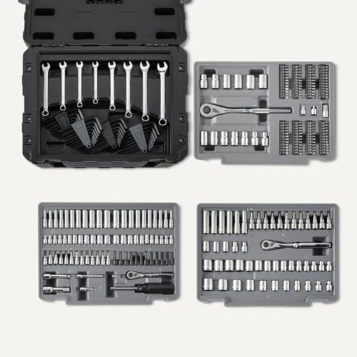 Image of Amazon Basics 287-Piece Mechanic Socket Set with Quick-Release Ratchets, Wrenches, Bits, 1 /4 inch 3 /8 inch 1 /2 inch, Metric and SAE, 3-Drawer Case, for Auto and Machine Repairs
