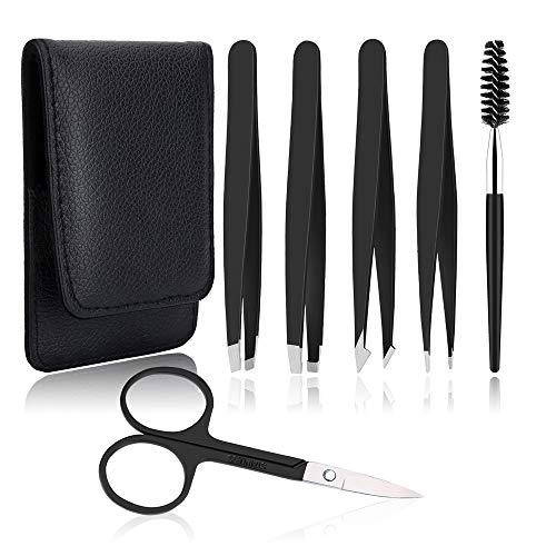 6PCS Professional Eyebrow Tweezers Set for Women and Men, Premium Stainless Steel Tweezer Kit, Best Tweezers Precision for Ingrown Hair, Facial Hair, Eyebrows Plucking