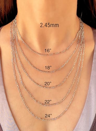 JEWELHEART 14K Real Gold Figaro Chain - 2mm 2.45mm 3.15mm 4.1mm 5.1mm 5.7mm Diamond Cut Cuban Link Figaro Necklace For Men - Yellow /White Gold Pendant Necklace For Women with Lobster Clasp 16" 18" 20" 22" 24" 26" 28"2