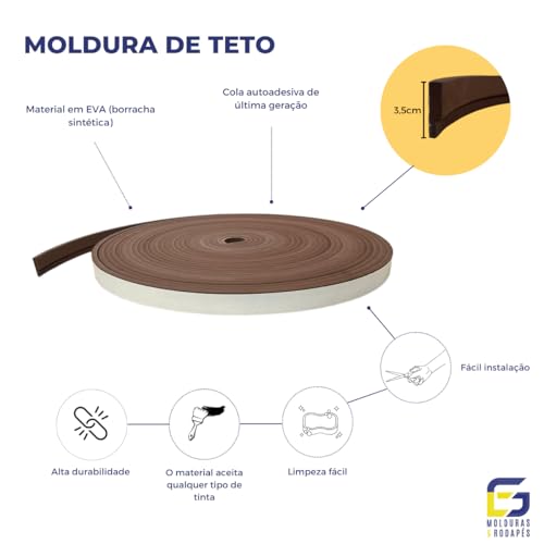 Moldura Roda Teto Eva Autocolante E23 3,5cmx1cm 10 Metros (Marrom)