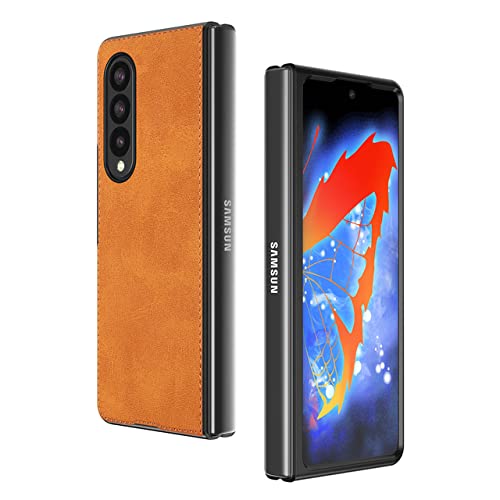 Coque Samsung Galaxy Z Fold 4 et 3 en cuir véritable jaune avec dragonne