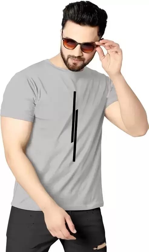 REVIZOMen Tshirt, Half Sleeves, Round Neck, Fabric Polyester, 11 Line Theme, Light Weight, Comfortable T-Shirt for Men