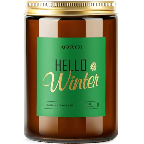 Image of AOOVOO Hello Winter Candle - Large Pine Scented Soy Wax Aromatherapy Candles, 22oz