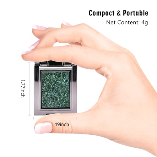 Image of WanTuoluo Sparkly Eyeshadow Palette for Women, Single Monochrome Eye Shadow Makeup, Shiny Pressed Cream Powder, Blendable Natural sombras para ojos, Holographic,Vegan,Travel (09-sparkly-Green)