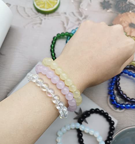 Finzor 28Pcs 8Mm Beaded Stretch Bracelet Handmade Round Glass Bracelet For Women Multicolor Elastic Beads Bracelet Shining Beads Wristband Jewelry Set #TOP4