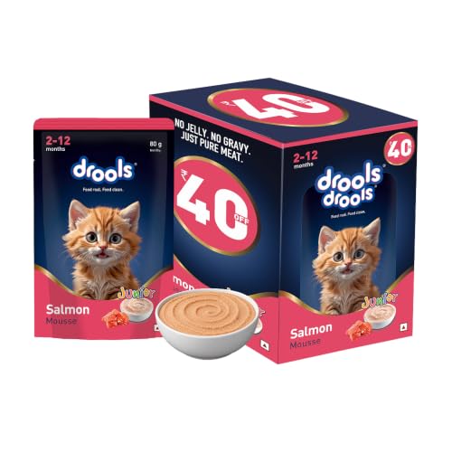 Image of Drools Kitten Wet Mousse 80g Pack of 5, 400g | Salmon Flavour | Rich in Protein | Promotes Hydration & Easy to Digest | No Artificial Flavours | Packed with Essential Vitamins & Antioxidants