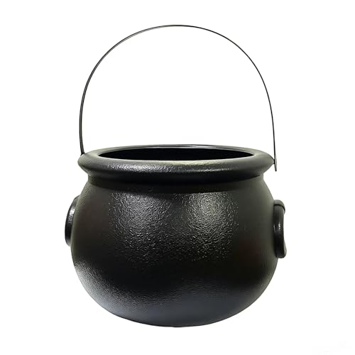 JUFYVO 22cm Trick or Treat Cauldron Witch Bucket Halloween Candy Bucket Decorative Witch Pot Handle Plastic Basket for Party Favors Holiday Decor