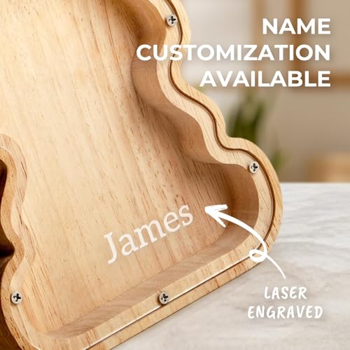Image of Custom Wooden Bunny Piggy Bank for Kids Name | Personalized Birthday Gifts for Boys Girls, Easter Bunny Decor Encourages Early Saving, Easter Basket Stuffers for Kids