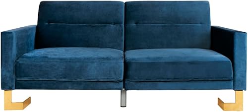 Miniatura 4 de Safavieh Inicio Tribeca Glam Sofá cama plegable de terciopelo azul marino y latón Azul marino/latón,Rubor /