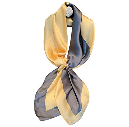Jerla Silk Like Scarf Women's Fashion Pattern Medium Square Satin Headscarf 35" X 35" (Gray-Yellow) #TOP3