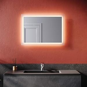 SONNI Badkamerspiegel met verlichting 50×70 cm warm wit wandschakelaar badkamerspiegel LED badkamerspiegel wandspiegel IP44