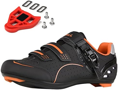 Mens Womens Cycling Shoes Road Bike Shoes Compatible with Peloton Reinforced Breathable Heel Delta Cleats Included(Orange 11)