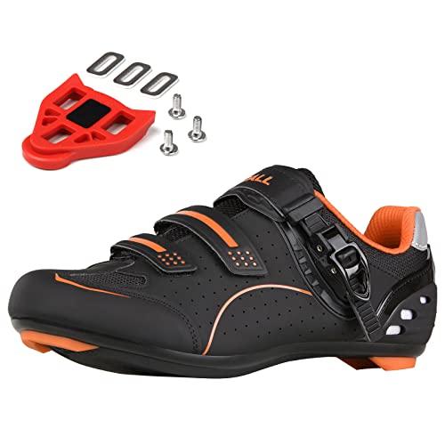 Mens Womens Cycling Shoes Road Bike Shoes Compatible With Peloton Reinforced Breathable Heel Delta Cleats Included(Orange 11) #TOP16