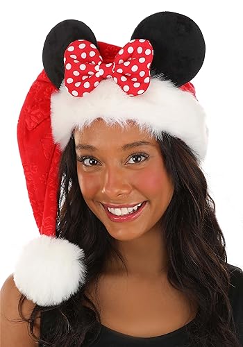 Women's Minnie Mouse Costume Santa Hat with Bow - Christmas Minnie Mouse Ears Headband for Holiday Themed Parties