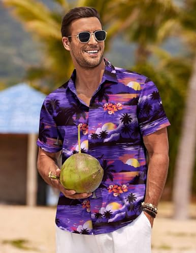 Image of COOFANDY Men's Linen Shirts Short Sleeve Casual Shirts Button Down Shirt for Men Beach Summer Wedding Shirt