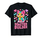 Master Builder Cat Lover Building Bricks Blocks Kids Girls T-Shirt