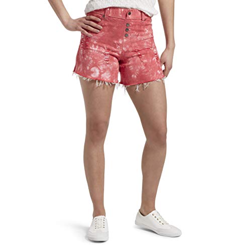 HUE Women s Ultra Soft Denim High Waist Shorts, Red Hot-Tie Dye, Large