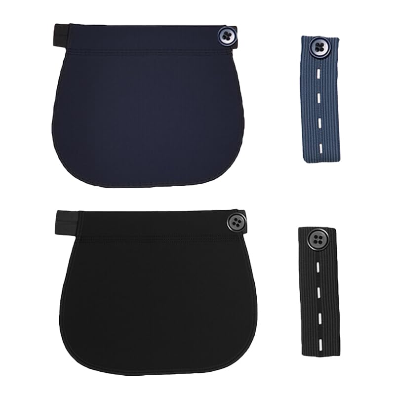 LEIBOCHAO 4 Piezas Extensores de Botones Pantalón Maternidad - Pretina Alargador Ajustable 19.3x16cm + Elástico 9.3x2.5cm Negro/Azul Oscuro - Algodón Elástico para Embarazadas