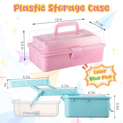 Image of Tellingyou 2 Pcs 3 Layer Craft Organizer for Art 13'' Multipurpose Plastic Medicine Storage Box With Handle - Clear Folding Portable Art Supply Organizer for Christmas Sewing