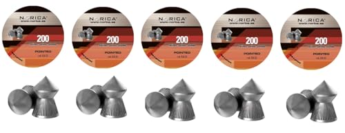Pack 1000 Balines perdigones Norica Pointed Calibre 5.5 / .22 [5 latas de 200 perdigones]