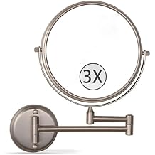 6" Wall Mounted Makeup Mirror with Magnification, Double Sided Magnifying Mirror, 360 Swivel Extendable Vanity Mirror for Bathroom,Brushed Nickel,3X