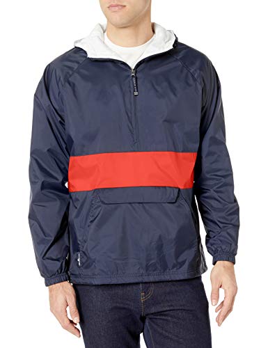 Charles River Apparel Wind & Water-Resistant Pullover Rain Jacket (Reg/Ext Sizes), Navy/Red, XL