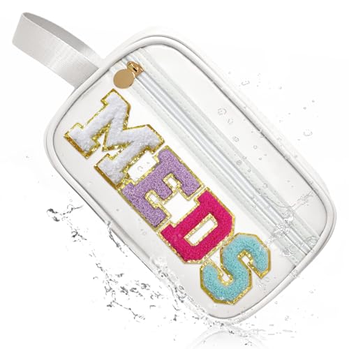 Image of COSHAYSOO Clear MEDS Bag Travel Medicine Zipper Pouch Small Medication Drug Pills Storage Case, Preppy Cute Cruise Air Car Traveling Essentials Accessories Organizer Easter Gift for Women Teen Girls