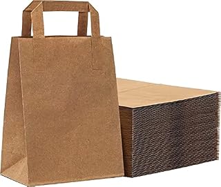 [50 Pack] Brown Kraft Paper Bags with Handles, Medium Gift Bags, kraft Paper Party Bags, Shopping Bags, Brown Craft Bags, Zuvo (23 x 11 x 25 cm)