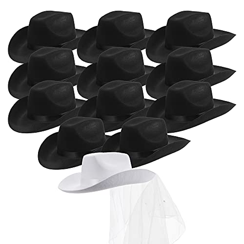 Bachelorette Cowgirl Hats Includes Bride White Cowboy Hat and Black Cowgirl Hats | Cowboy Hats Party Pack I Cowgirl hats for Women Party |Bride Cowboy Hat ICowgirl Bachelorette Party (black, 12 pack)