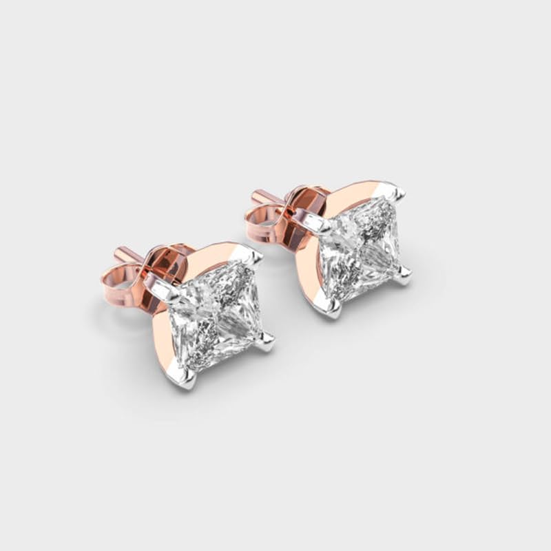 Clous d'oreilles princesse argent 925 plaqué or solitaire classique 2 ct - 3