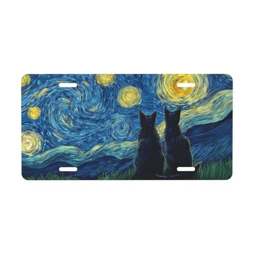 Black Cat License Plate Cover Front License Plate Frames Aluminum Car Decor Accessory for US Vehicles with 4 Holes Auto Novelty Vanity Tag for Suvs Sedans Trucks Pickup 6 X 12 Inch