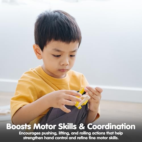 Image of PlanToys Road Construction Set Wooden Montessori Imaginative and Fine Motor Play Toy | Coordination, Creativity and Social Skill Building Activity | Eco Friendly Vehicle Set for Open Ended Play