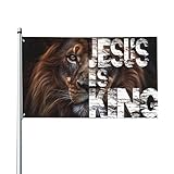 VIVACITE Lion of Judah Jesus Is King Flag 3x5 Outdoor Christian Garden Decor Church Decor, Red, White, and Blue, 3ftx5ft